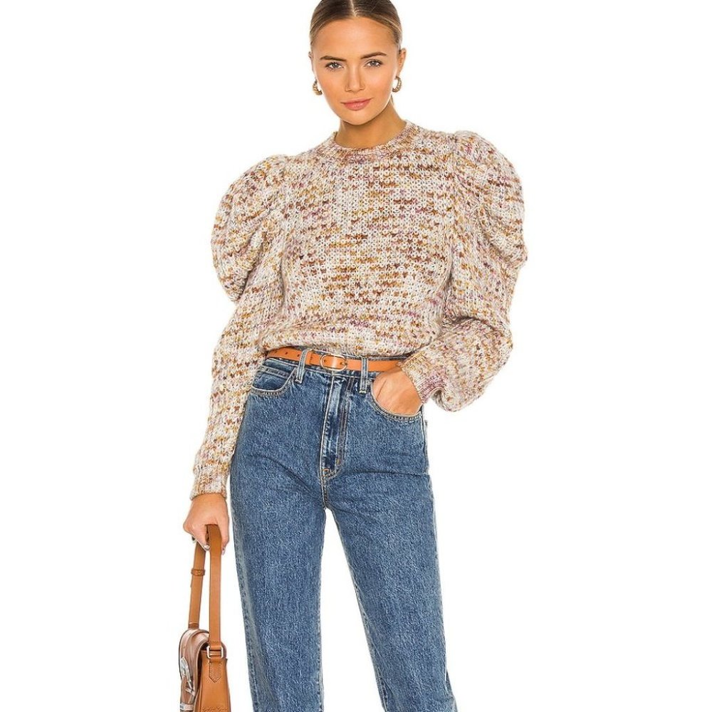 Ulla Johnson Rosina Puff Sleeve Pullover Sweater in Fawn size M/L